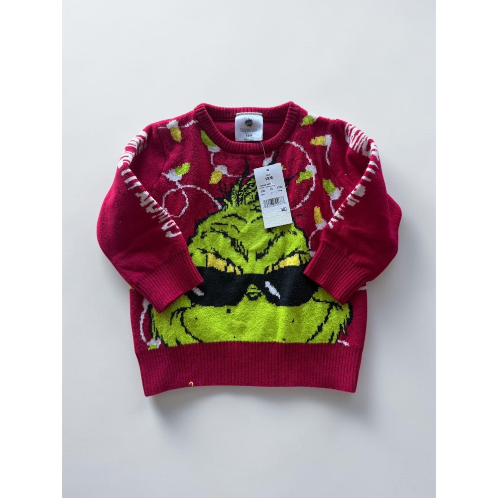 Dr. Seuss The Grinch Toddler Boys Red Christmas Sweater Size 18M NWT Holiday